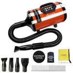 Xapigo 2800W High Velocity Professional Dog Pet Grooming Dryer, Pet Grooming Hair Dryer - Dog Hair Dryer with Adjustable Temperature and Speed,with Pet Steel Comb, Pet Towel,Nozzles. (Orange-LED)