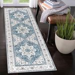 Ileading Vintage Runner Rug for Hallway, Machine Washable Area Rug Runners with Rubber Backing, Non Slip Kitchen Floor Mat for Bedroom Livingroom (Teal 2x6ft)