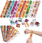 CCINEE 48pcs Halloween Slap Bracelets Bulk Pumpkin Zombie Snap Bracelet Wristband for Kids Halloween Party Bag Filler