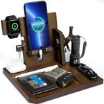 OneTigris Wood Phone Docking Station, Gifts for Men Nightstand Organizer Desk Organizer Beside Wallet Tray Watch Stand with Gun Rack, Anniversary Birthday Gift for Husband Wife Boyfriend Graduation