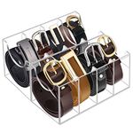 Hlimior Belt Organizer, Acrylic 8 Compartments Belt Container Storage Holder, Acrylic Belt Display Storage Box, Clear Belt Display Case for Closet Tie and Bow Tie Watch Jewelry Bracelets Ring