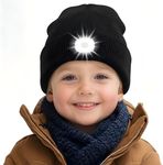 AONYIYI Kids LED Beanie with Light,USB Rechargeable Hat for Boys & Girls,6 LED Bulbs,3 Light Modes,Hands-Free Winter Hat for Outdoor Activities,Black