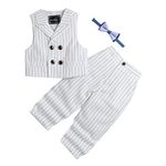 Hopscotch Boys Polyester And Viscose Stripe Print Slim Fit Waistcoat And Pant Formal Set in White Color For Ages 10-11 Years (LUP-4130728)