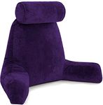 XXL Husband Pillow Purple Backrest with Arms - Adult Reading Pillow with Shredded Memory Foam, Ultra-Comfy Removable Microplush Cover & Detachable Neck Roll, Unmatched Support Bed Rest Sit Up Pillow