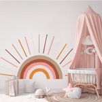 Pumkins Boho Half Sun Colorful Wall Stickers for Kids Room Bedroom Living Room Door Study Boho Nursery Wall Decoration Wall Sticker for Baby Boy Girl Room Bedroom Nursery Playroom Decor