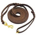 Wellbro 15ft Long Leather Dog Leash,Double Handle Dog Leash,Tieout for Yard, Camping, and Outdoors - Dog Run Cable for Total Control and Off-Leash Feel, Great for Large, Medium, Service Dogs