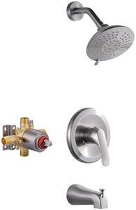 Shower Faucet with Valve, Brushed Nickel Bathroom Tub Shower Faucet Kit, Single Handle Rain Shower Head with Tub Spout, Solid Brass Shower Tub Faucet Set Complete, Bathtub Faucet with Shower