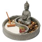 Nature's Mark, Mini Meditation Zen Garden, 6 x 6 Inches Round with Lotus, Buddha Figures and Natural River Rocks (Buddha 6 Inch Round)