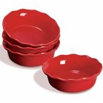 ONEMORE Pie Pans, 6.8 inch Small Chicken Pot Pie Plates 16 oz Deep Dish Pie Pan Ceramic Baking Plates for Dessert Oven Safe Round Baking Dish Pans Set of 4 - Red