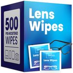 Pre-Moistened Lens Wipes for Eyeglasses - 500 Individually Wrapped Scratch-Free Streak-Free Cleaning Wipes for Glasses, Sunglasses & Camera Lenses