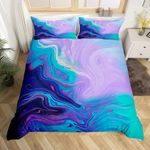 Feelyou Marble Printed Bedding Set for Girls Boys Children Abstract Art Comforter Cover Decorative Modern Bright Duvet Cover Purple Teal Bedspread Cover King Size 3Pcs Bedclothes