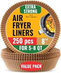 Baker's Signature Air Fryer Parchment Paper Liner, 250 Pcs - Disposable 8" Round Air Fryer Liners Compatible with Up to 5.7 qt Baskets - Unbleached, Non-Stick Paper Liners, Oil Proof for Easy Cleanup