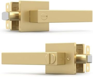 Stylware Privacy I Lever Door Handle Set for Hallway, Closet and Bathroom I Reversible Design I Fits All Standard Door Sizes I Screws Included - Satin Brass (1 Pack) with Covered Screws, 5"