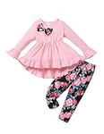 puseky Toddler Baby Girl Clothes 2-3 Years Infant Girl Ruffle Outfits Bowknot Solid Shirt Top and Floral Pant Clothing Sets Pink