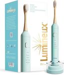 Lumineux Teeth Whitening Sonic Bamboo Electric Toothbrush for Adults - Includes 2 Soft Bristle Replaceable Bamboo Toothbrush Heads, Charging Station & USB Charge Cord - Rechargeable, Light Blue