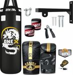 ONEX 3ft Punch Bag Set Heavy Filled Boxing Training Punching Gloves Fighting Hanging 13pcs Bracket set (Black)