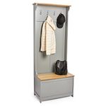 VonHaus Coat Rack Stand & Shoe Storage Bench - Grey Hallway Storage Unit w/ 4 Coat Hooks, Shoe Storage Rack & Soft Close Lid - Hall Tree & Organiser - Clothes Rack Stand - Entryway & Hallway Furniture