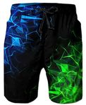 Cozople Men's Board Shorts with Mesh Liner 3D Printed Geometric Swimming Trunks Blue Green Swimsuits for Summer