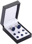 Blue Silver Tuxedo Studs and Cuffli