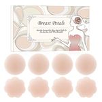 Women Silicone Pasties, Adhesive Bra Reusable 2/4 Pairs Invisible Silicone Nipple Cover(2 Pairs Round+2 Pairs Flower)