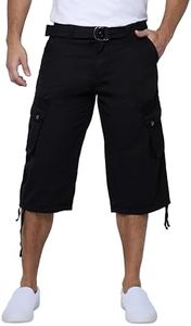 X RAY Men's Belted Tactical Long Cargo Shorts for Men, Below Knee Length Mens Cargo Shorts, 3/4 Pants Black 32