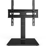 Universal TV Stand - Table Top TV Stand for 27-60 inch LCD LED TVs - 9 Level Height Adjustable TV Base Stand with Tempered Glass Base & Wire Management, VESA 400x400mm