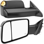 Switchback Signal Tow Mirrors Compatible with Dodge Ram 1500(2009-2018) 2500 3500(2010-2018), Power Heated Flip Up Extended Trailer Towing Side Mirrors w/Puddle Light, Smoked Lens Carbon Grey Housing