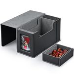 MTG Commander Deck Box with Display Window,Card Deck Box with Dice Tray & 35pt Magnetic Card Holder,Fits 200 Double-Sleeved Cards-Black&Grey