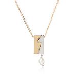 Leah Polished Rectangle with Pearl Drop Detachable Pendant with Single Chain Plated and Brass Necklace Jewelry for Women