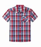 Bienzoe Boys Checked Shirt for Son: Kids School Short Sleeve Button Up Cute Tops Red/Blue Size 11/12