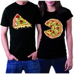 Matching Shirts Set for Couples Him and Her Funny Pizza Slice T-Shirts, Black, Men M-Women S