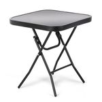 Folding Drinks Side Table Glass Top Table with Metal Legs Garden Patio Outdoor Square Coffee Table Foldable Garden Table Outdoor Patio Coffee Side Desk for Outdoor and Indoor 45x45x50cm Black