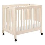 Babyletto Origami Mini Portable Crib Folding with Wheels in Washed Natural, 2 Adjustable Mattress Positions, Greenguard Gold Certified