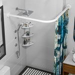 SIKAIQI Stretchable 304 Stainless L Shaped Bathroom Bathtub Corner Shower Curtain Rod Rack, Drill Free Install, for Bathroom, Clothing Store, Private space(White 35.43"-51.18"x35.43"-51.18")