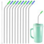 Patelai 10 Pieces 14 Inch Stainless Steel Straw Extra Long Reusable Bent Straw for 100 oz Tumblers with 10 Silicone Tips and 1 Cleaning Brush for Tall Cups, Wide Insulated Travel Mug(Silver)