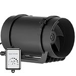 8 Inch Inline Duct Fan, HG POWER 760 CFM Booster Fan with Variable Speed Controller, Energy-saving EC Motor, 3500 RPM High Speed Grow Fan for Greenhouse, Grow Tents, Hydroponics Ventilation, Black