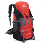 Bseash 50L Lightweight Water Resistant Hiking Backpack,Outdoor Sport Daypack Travel Bag for Climbing Camping Touring (Red - No Shoe Compartment)