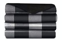 Sunbeam Soft Fleece Electric Heated Warming Throw Blanket Black Buffalo Plaid Washable Auto Shut Off 3 Heat Settings