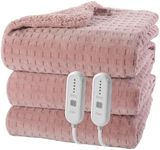Dowin Pink Heated Blanket King Size - Waffle Electric Blankets with Dual Control, 5 Heating Levels, 10 Hrs Auto Off, Sherpa Flannel Warming Blanket for Bed, Machine Washable, 90×100"
