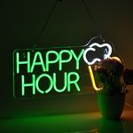 Roouneon Happy Hour Neon Sign Beer Bar Club Bedroom LED Dimmable Neon Lights Signs for Office Hotel Pub Cafe Wedding Birthday Party Man Cave Art Wall Lights(17X8inch)