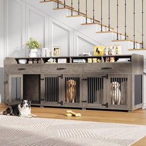 AMERLIFE 95" Dog Crate Furniture, Multi-Functional TV Stand with Storage