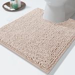 Yimobra Luxury Shaggy Toilet Bath Mat U-Shaped Contour Rugs for Bathroom, 24.4 X 20.4 Inches, Soft and Comfortable, Maximum Absorbent, Dry Quickly, Non-Slip, Machine-Washable,Beige