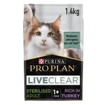 PRO PLAN® LIVECLEAR® Adult 1+ STERILISED Rich in Turkey Dry Cat Food 1.4kg, For Neutered Cats