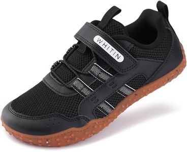 WHITIN Wide Boys Shoes Kids Barefoot Sneakers Girls Size 2.5 Zero Drop Running Walking Slip-Resistant Leather Casual Fashion Black Gum 33