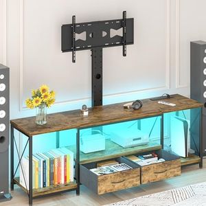 TV Stand with Mount and Fabric Drawers for 32-80 Inches TV - Entertainment Center and Industrial TV Console Table with Open Storage Shelves for Living Room, Bedroom - 63" Rustic Brown