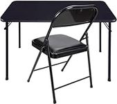 KAIHAOWIN Folding Table and Chair Set, Vinyl Folding Rectangular Card Table Chair, No Assembly Required Lightweight Foldable Desk Chair Set for Everyday Use Indoor/Home Office/Dining/Party-Black