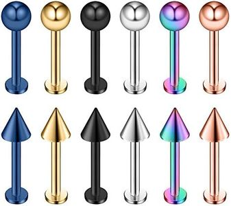 Ruifan 12PCS Assorted Colors Stainless Steel Ball & Spike Labret Monroe Lip Ring/Tragus/Helix Earring Stud Barbell Body Piercing Jewelry 14G 8mm