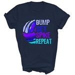 Volleyball Bump Set Spike Repeat Unisex Shirt Gift Women Men T-Shirt (Navy;M)