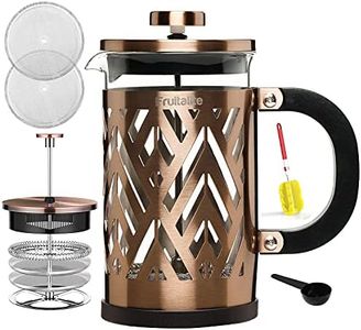 Fruitalite French Press Coffee Maker Machine 600 ML, 304 Stainless Steel Body | 4-Level Filtration System, Heat Resistant Borosilicate Glass- 2 Mesh Filters, 1 Coffee Spoon & A Cleaning Brush- Copper