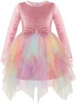 Arshiner Toddler Girls Chrsitmas Dress Tulle Long Sleeve Velvet Pink Tutu Dresses for Kids Xmas Holiday Rainbow Dresses 2T